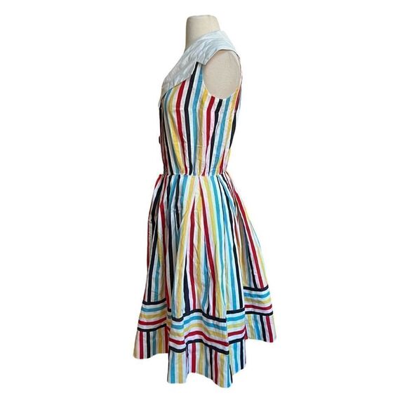 DREAMY Vintage 1950s Handmade One of a Kind Rainbow Shawl Collar Cotton Dress - Picture 7 of 11